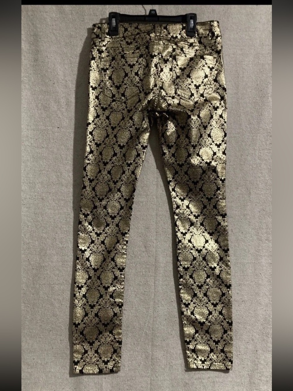 Vintage Y2K No Boundaries Gold Metallic Pants Jeans Damask Black Print Women's 7 - Picture 4 of 7